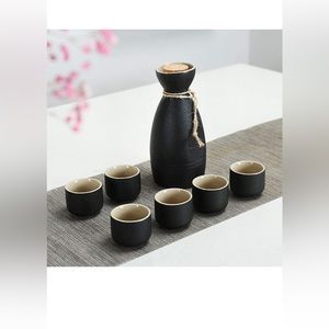 🆕7 Pieces Sake Set, Black Glaze Ceramics Wine Glasses Set